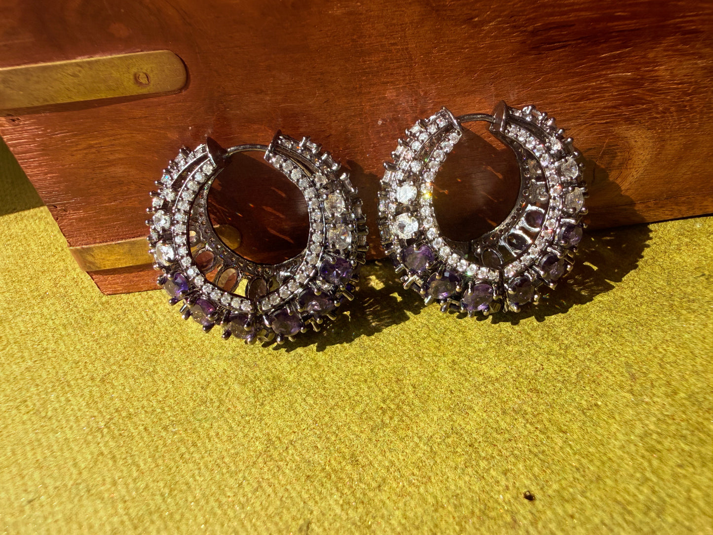 Victorian style metal finish hoop earrings