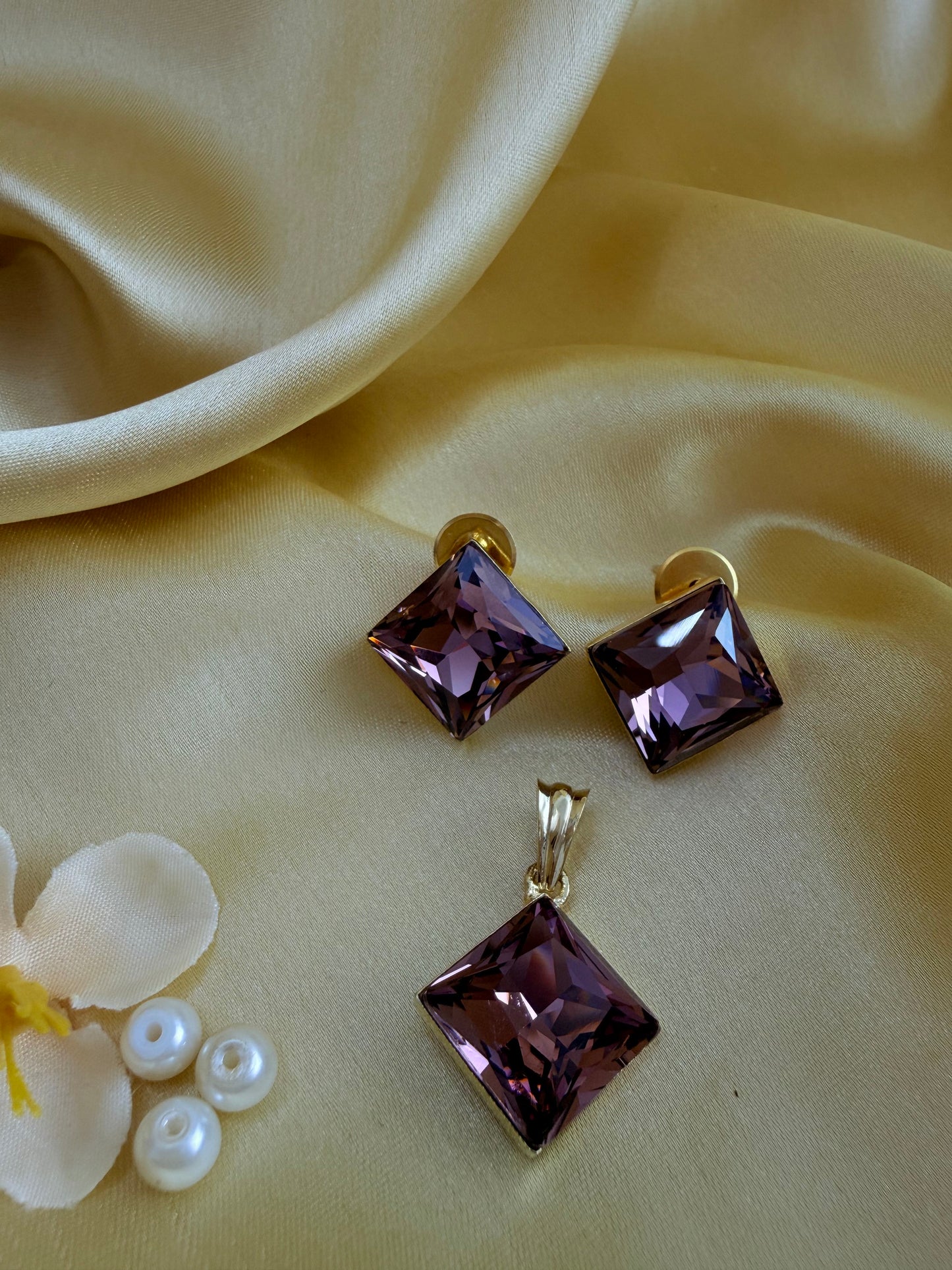 Square Princess-Pyramid Cut Crystal Pendant Set