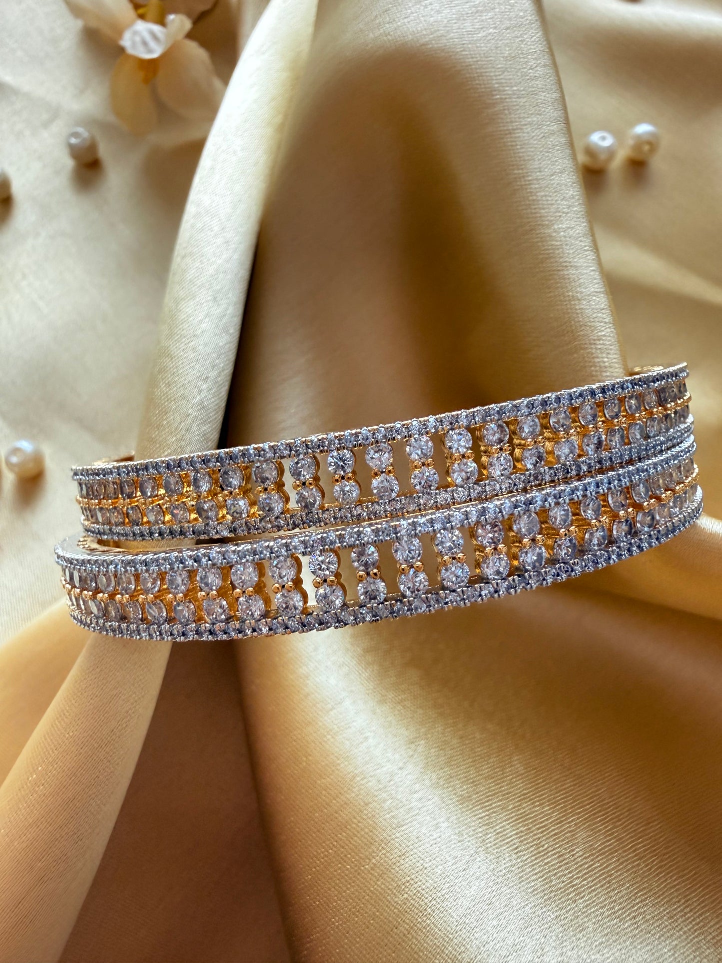 18k Gold-Plated AAA+ Cubic Zirconia-Dual Tone Bangles