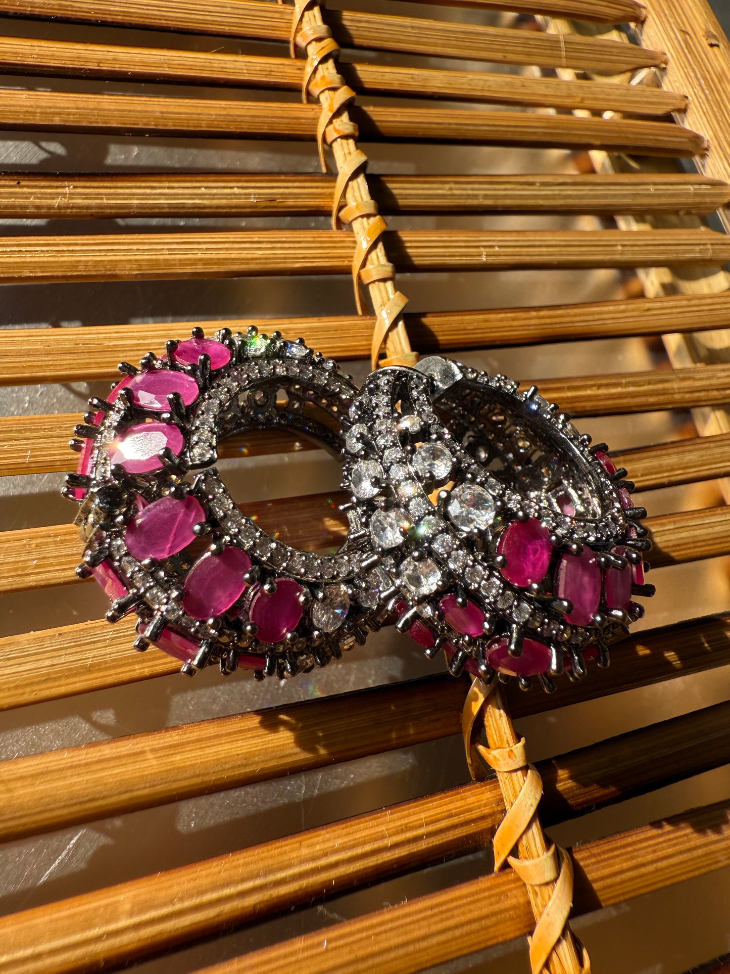 Victorian style metal finish hoop earrings