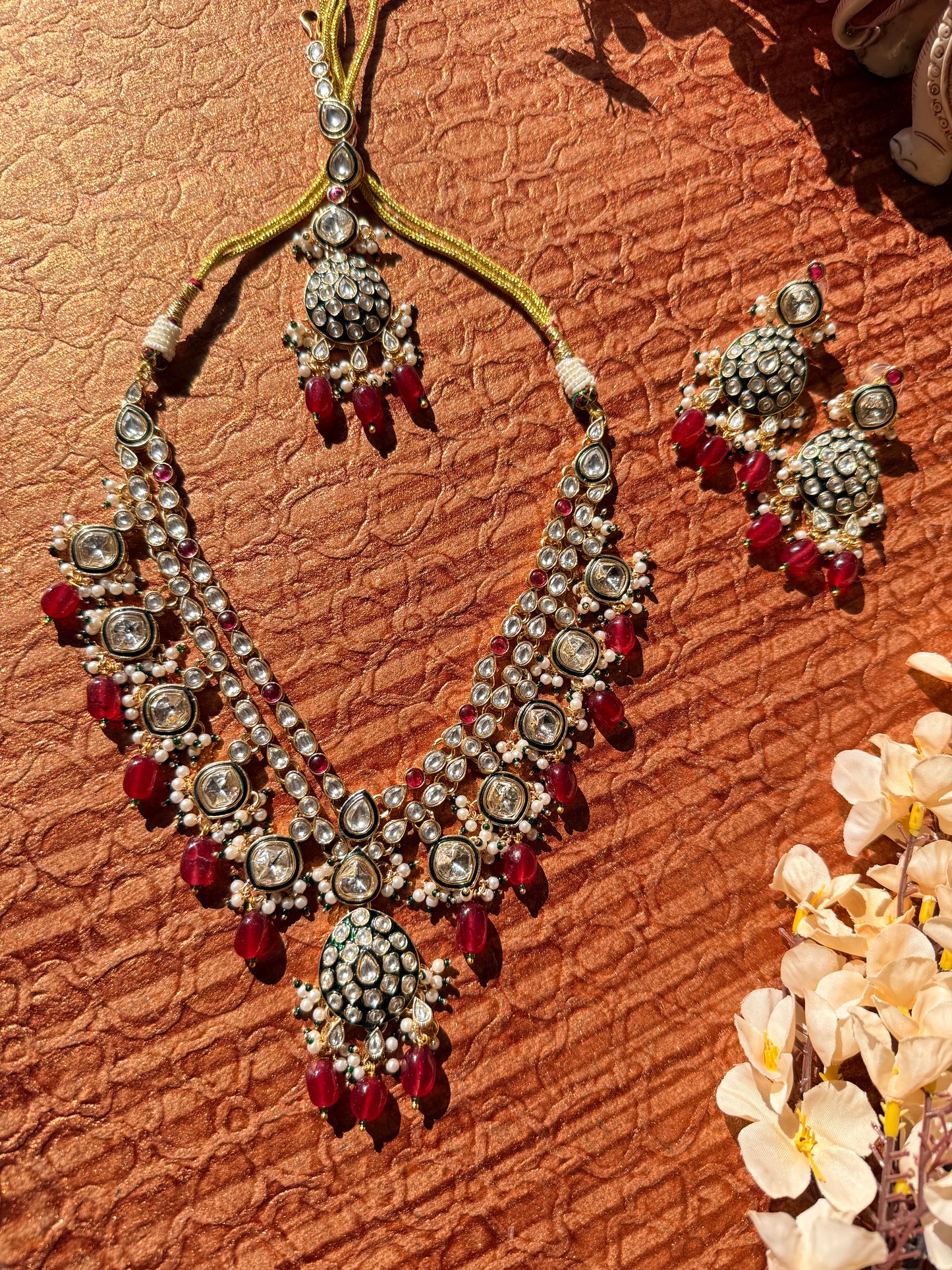 ✨ Kundan meenakari semi bridal set with maang tika ✨