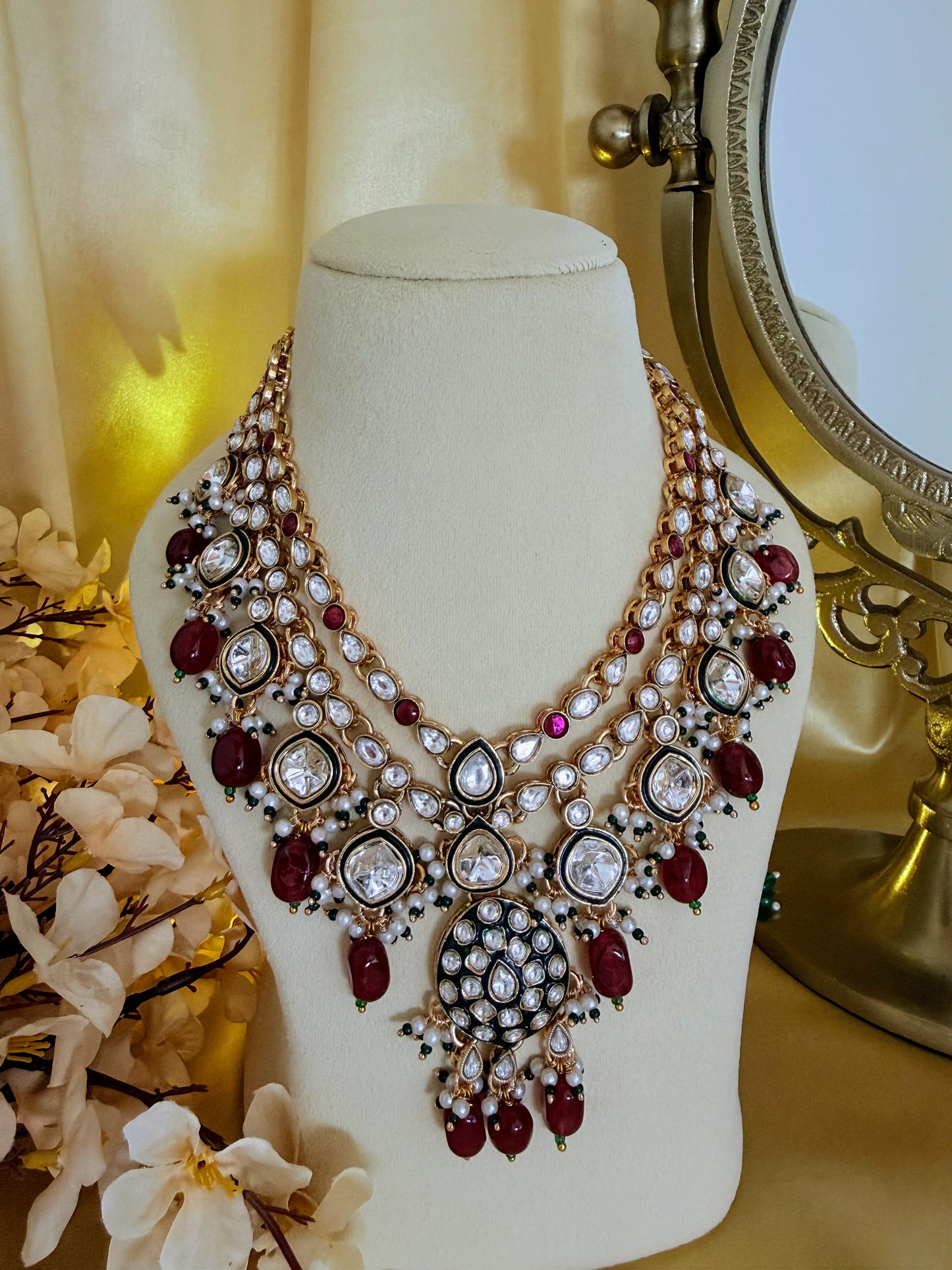✨ Kundan meenakari semi bridal set with maang tika ✨