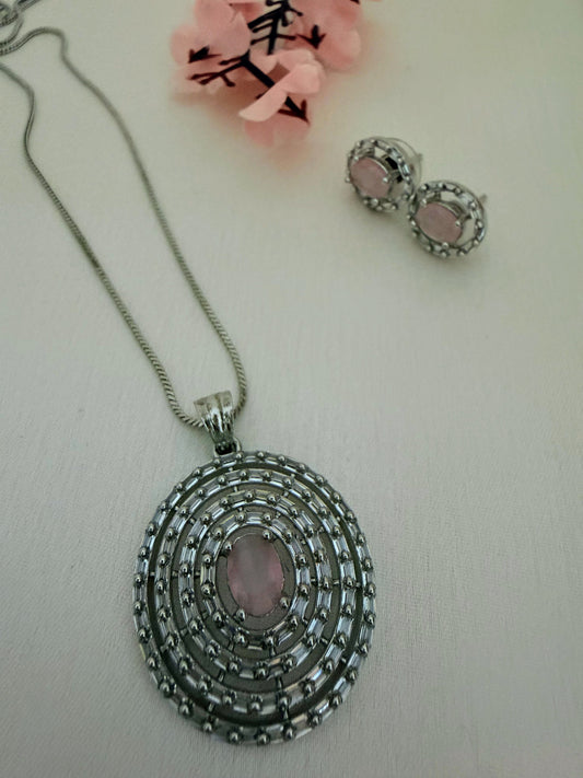✨ Soft pink and rhodium plating AD pendant set ✨