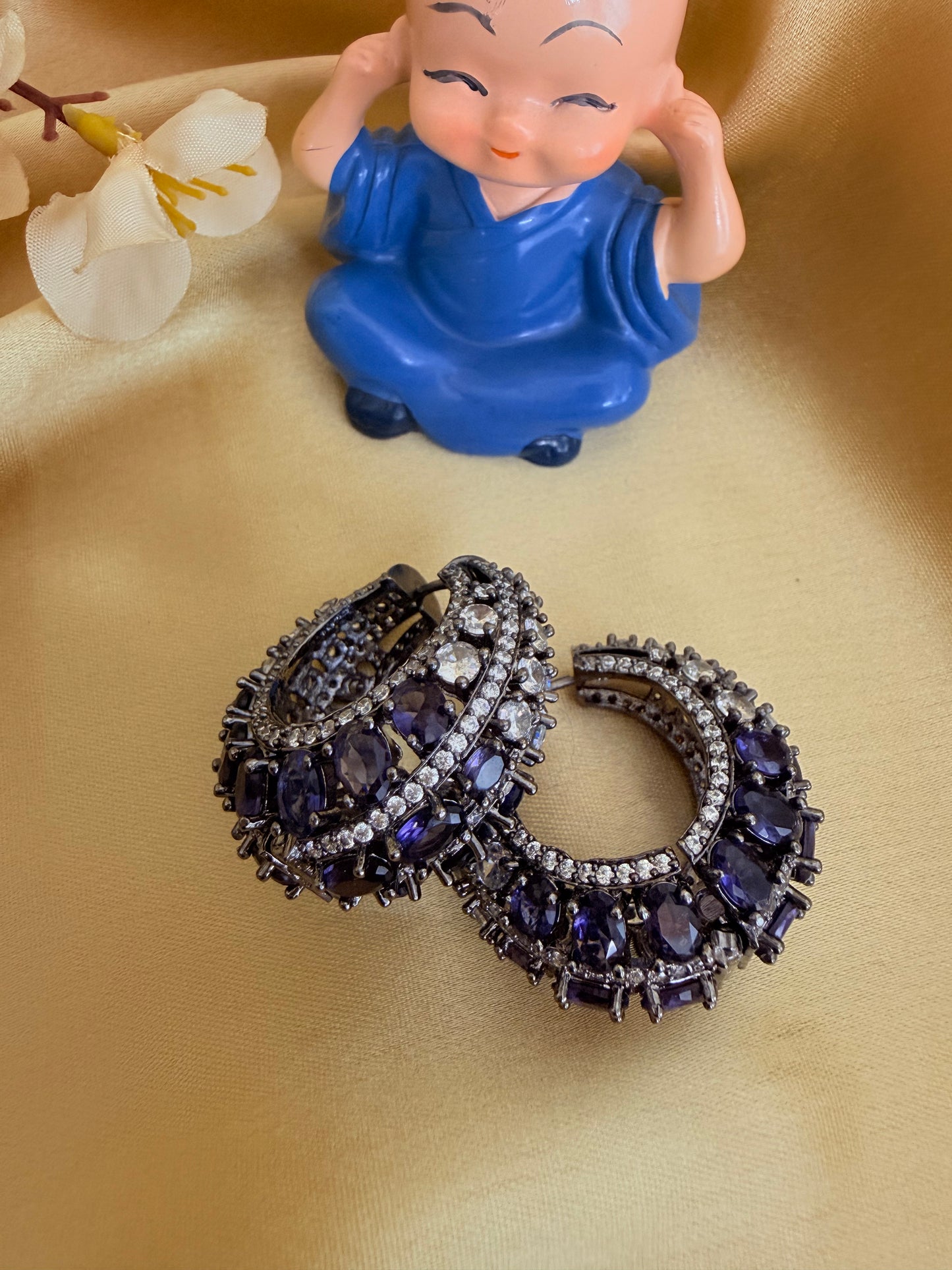 Victorian style metal finish hoop earrings