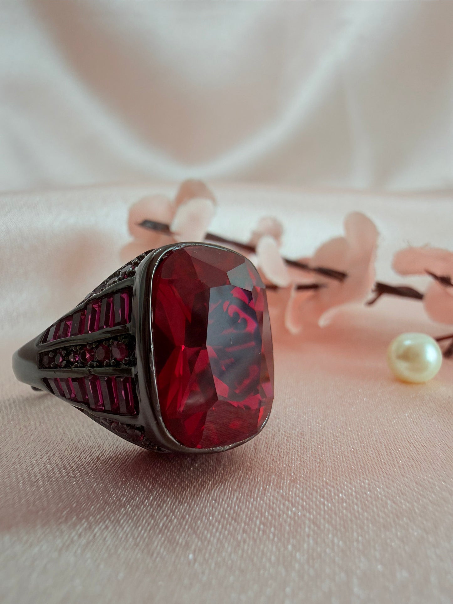 Deep ruby-red statement ring
