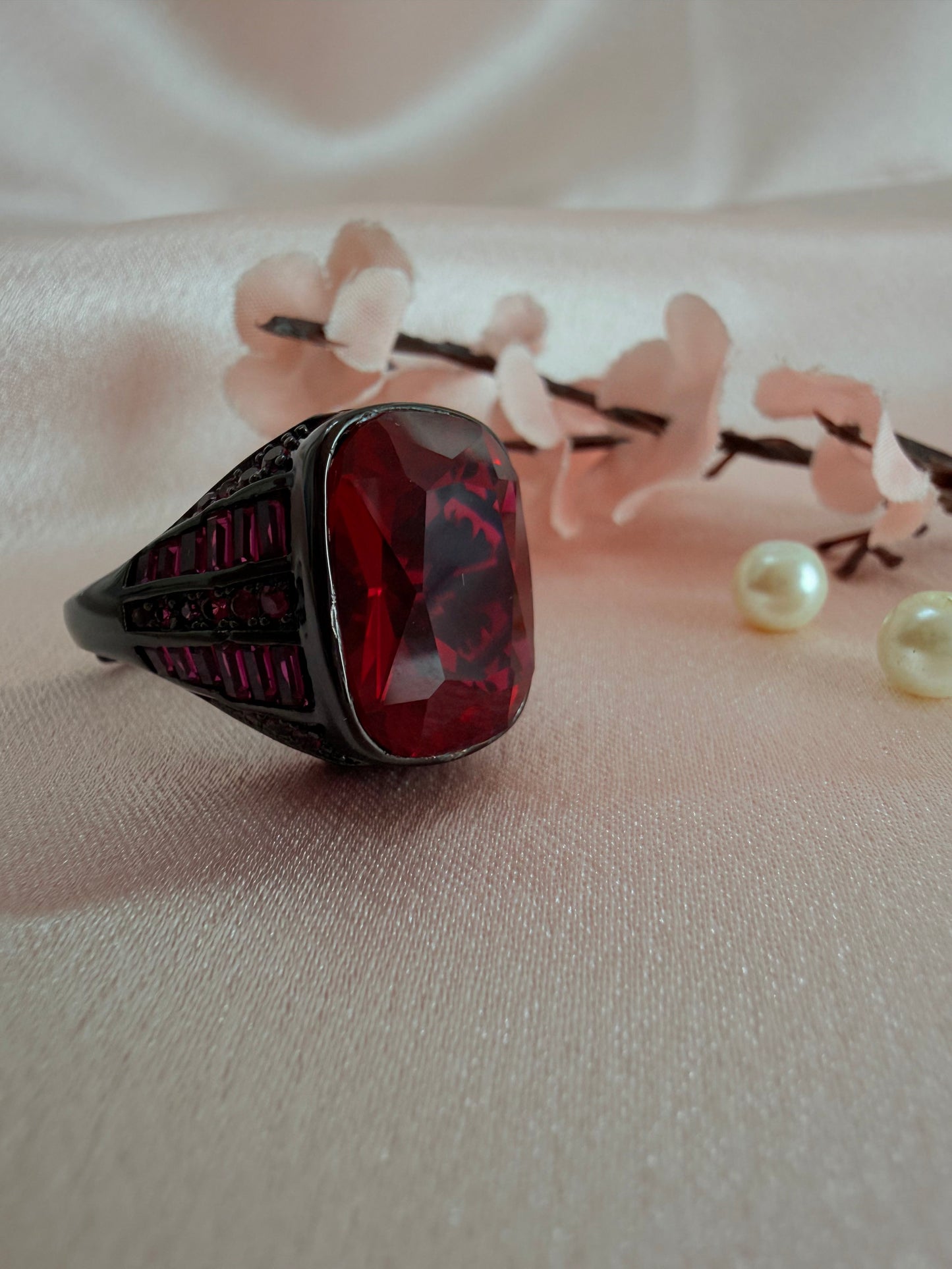 Deep ruby-red statement ring