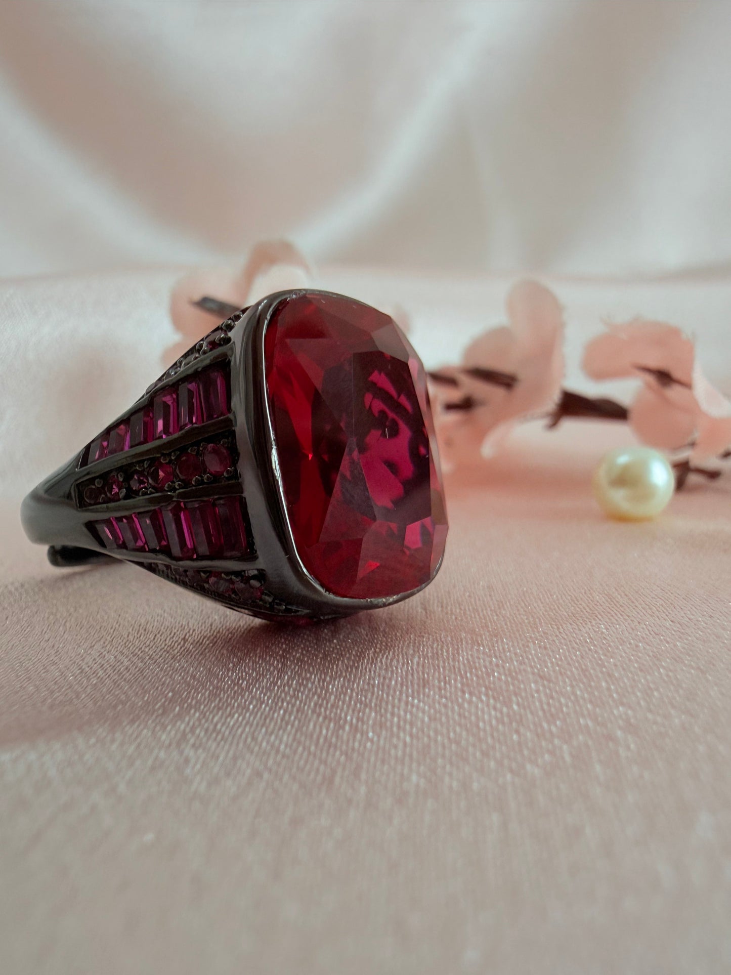 Deep ruby-red statement ring
