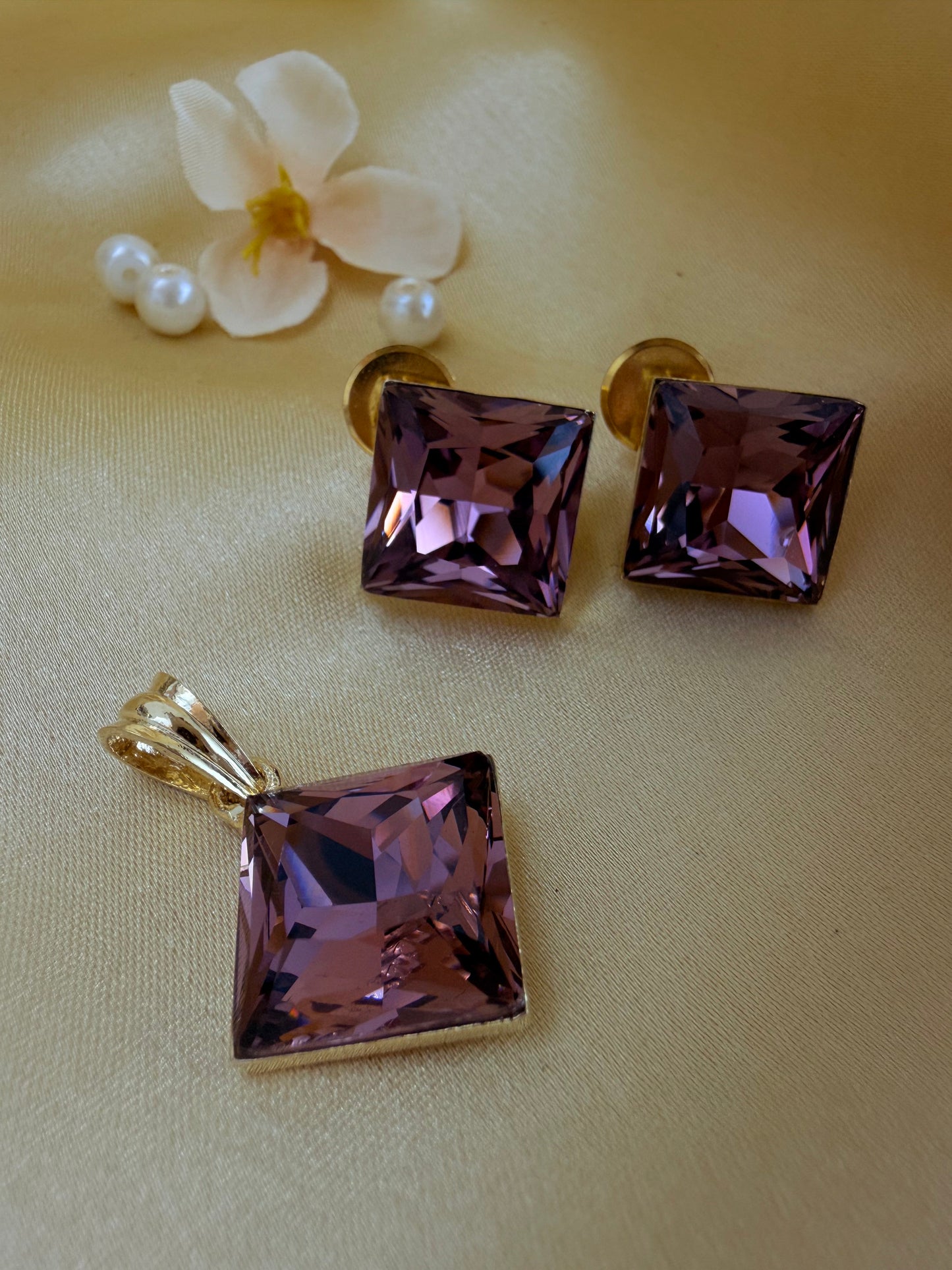 Square Princess-Pyramid Cut Crystal Pendant Set