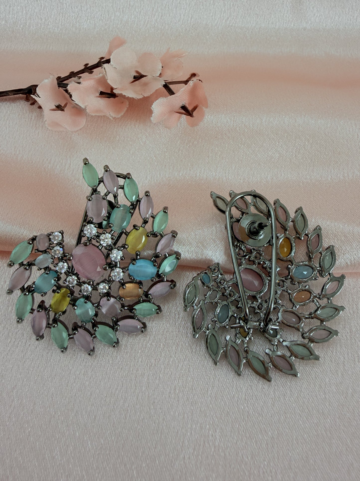 ✨Marquise cut CZ stone earrings with gunmetal polish✨