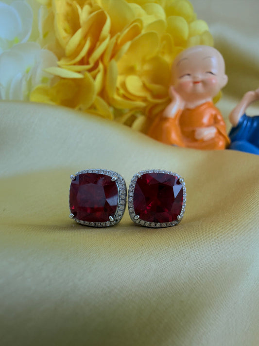 ✨Cushion Cut Small Studs with sterling silver halo of cubic zirconia ✨