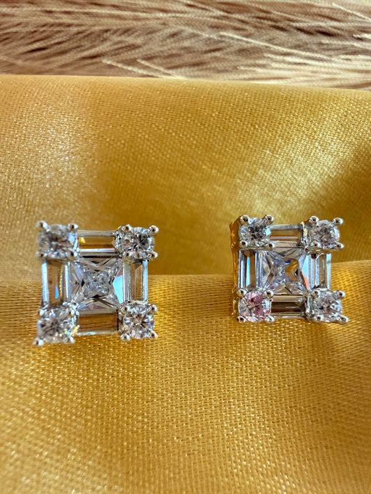 Princess cut cubic zirconia gold plated studs