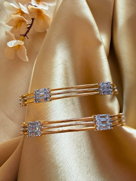 18k Gold-Plated AAA+ Cubic Zirconia Triple Band Bangle Set