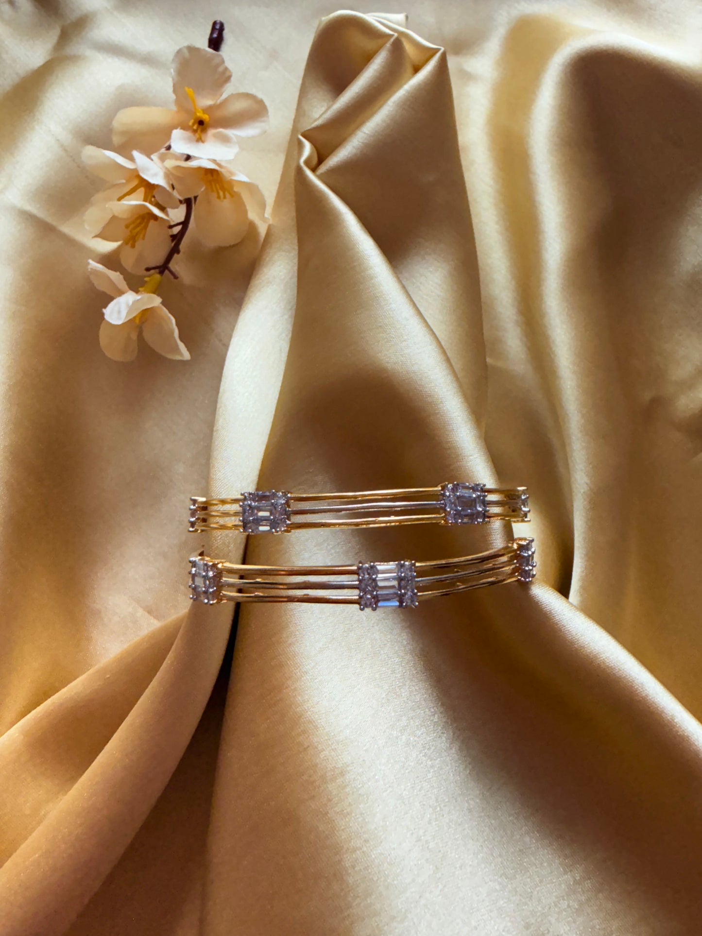 18k Gold-Plated AAA+ Cubic Zirconia Triple Band Bangle Set