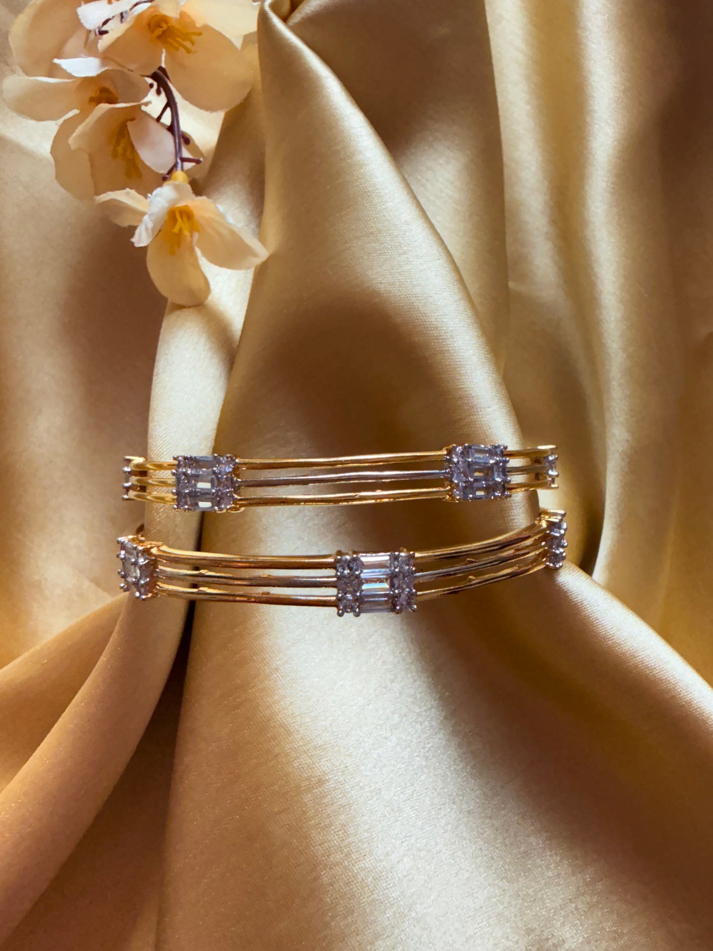 18k Gold-Plated AAA+ Cubic Zirconia Triple Band Bangle Set