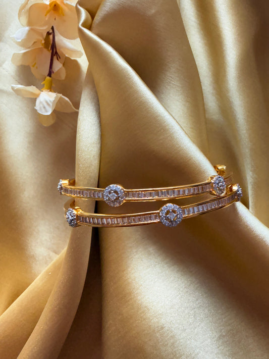 18k Gold-Plated AAA+ Cubic Zirconia-Halo-style round motifs Bangles