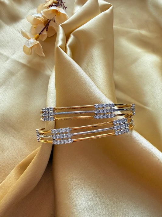 18k Gold-Plated AAA+ Cubic Zirconia Triple Band Bangle Set
