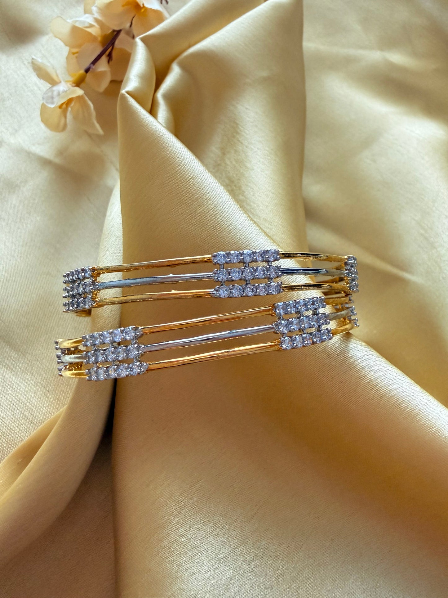 18k Gold-Plated AAA+ Cubic Zirconia Triple Band Bangle Set