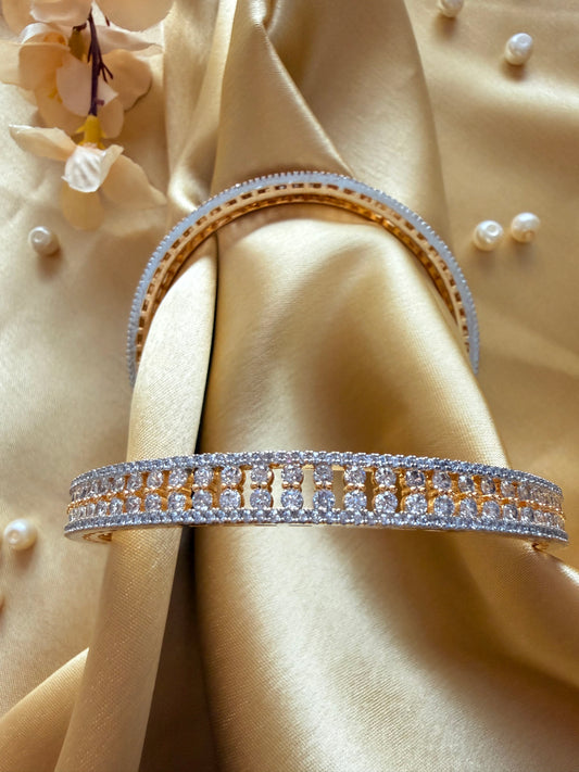 18k Gold-Plated AAA+ Cubic Zirconia-Dual Tone Bangles