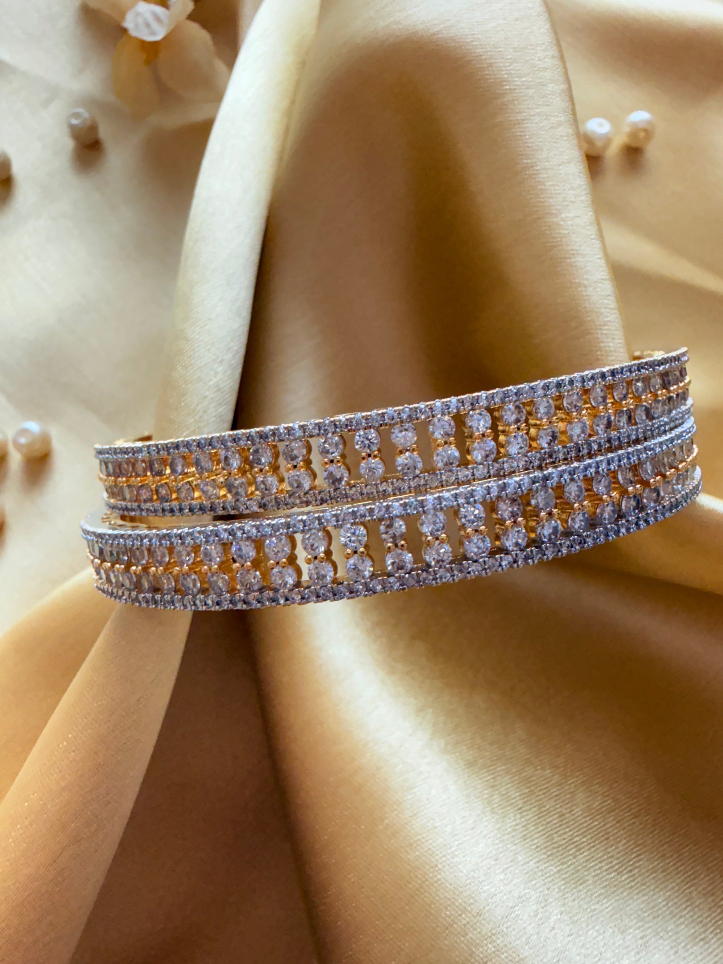 18k Gold-Plated AAA+ Cubic Zirconia-Dual Tone Bangles