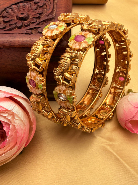 Pastel Meenakari Elephant Motif Bangles