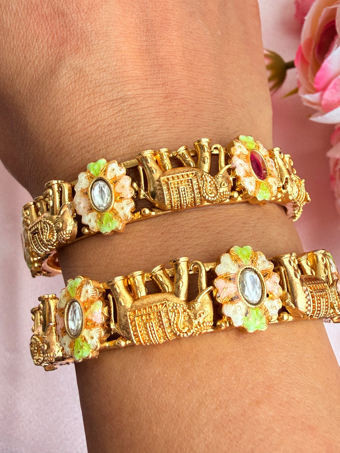 Pastel Meenakari Elephant Motif Bangles