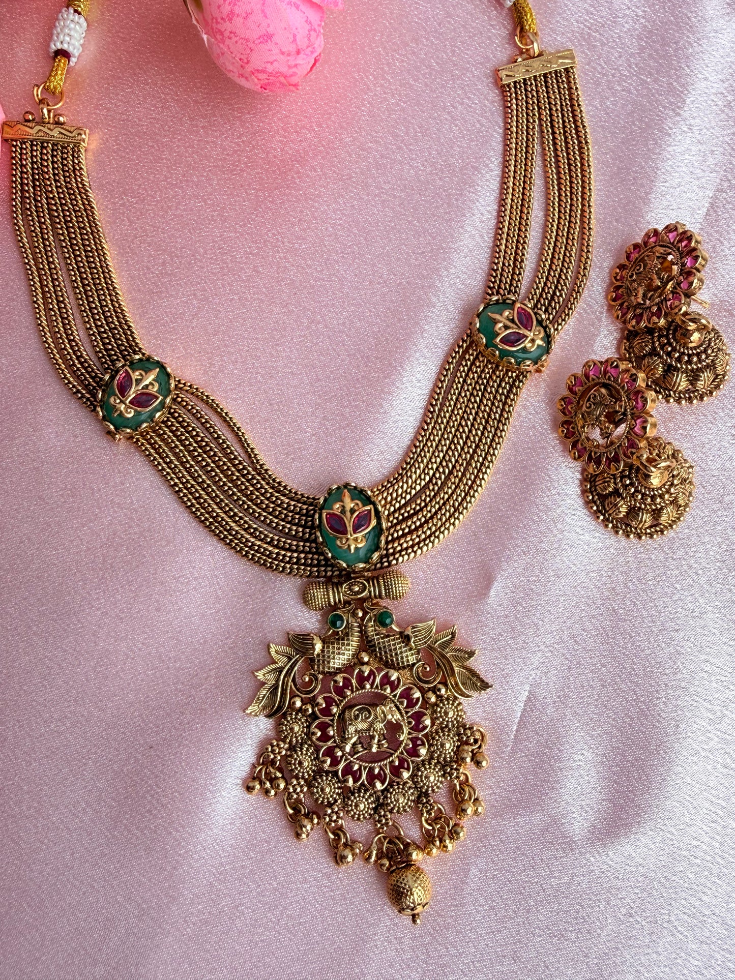 Antique gold  Peacock & Elephant Design Jewelry set