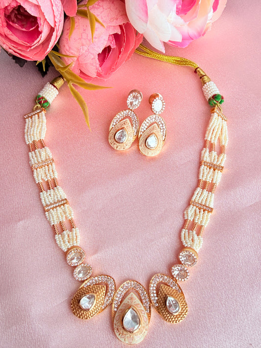 Elegant Moissanite and multi-strand pearl Necklace