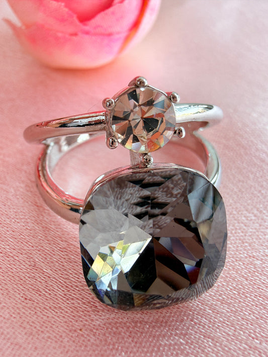 Silver-toned dual solitaire ring