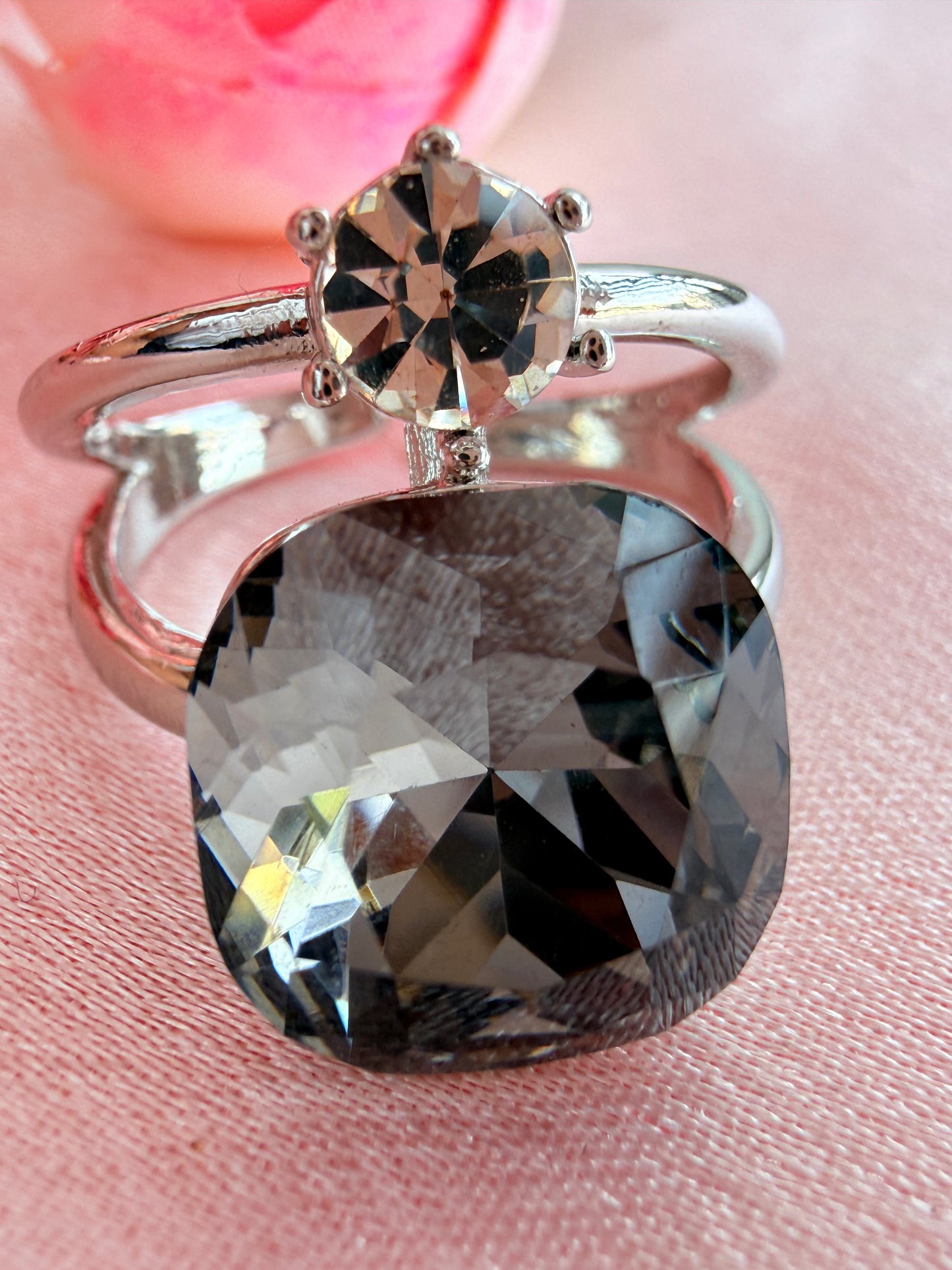 Silver-toned dual solitaire ring