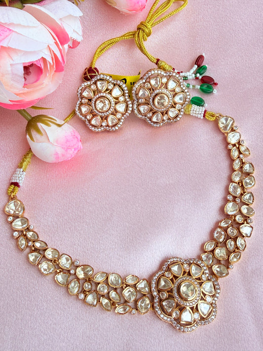 Moissanite Polki Royal Necklace & Earrings Set