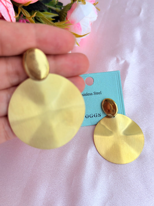Gold-toned brushed metal statement disc earrings