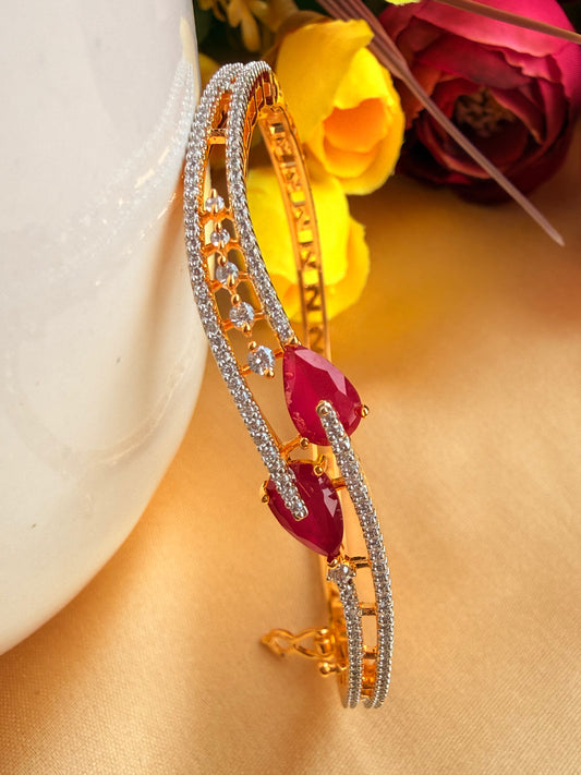 Gold-plated Ruby and AD Accented Bypass Bangle