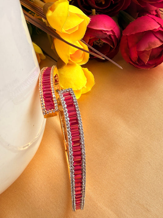 Asymmetric Designed Ruby Baguette Bypass Bracelet