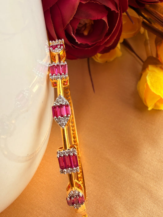 Gold Plated Ruby Baguette and AD Bangle