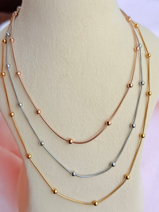Tri-color layered snake chain necklace set