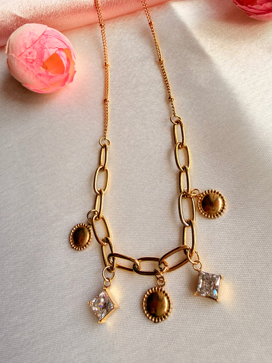 Chunky paperclip chain charm necklace