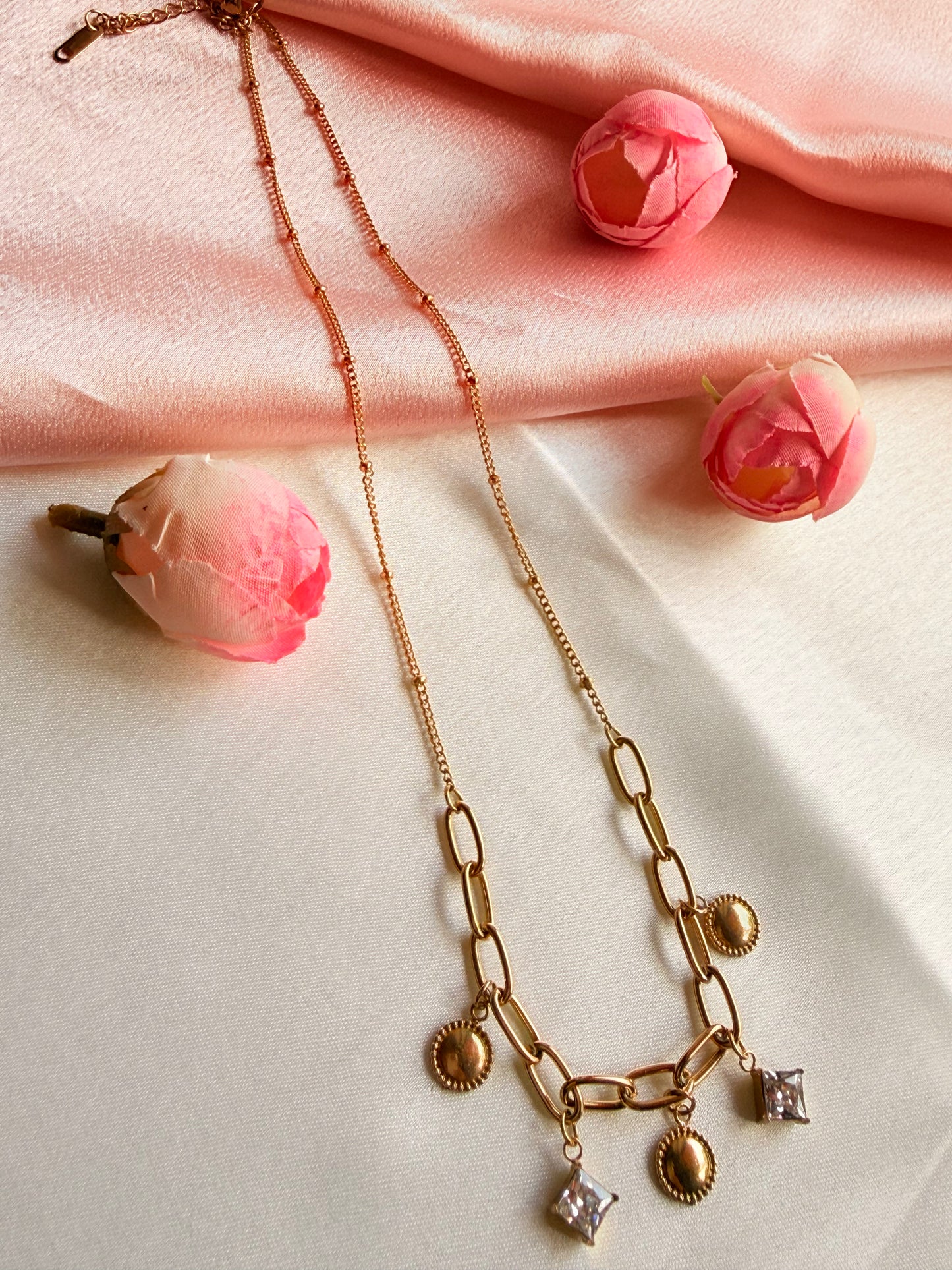 Chunky paperclip chain charm necklace