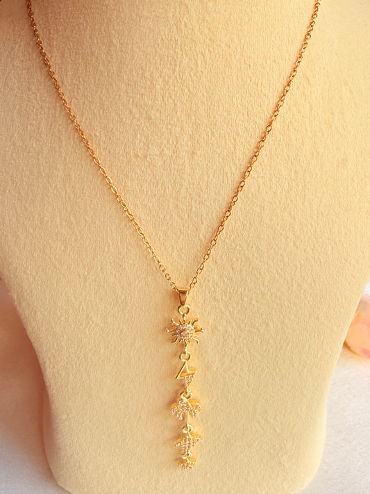 Celestial and symbol vertical drop charm necklace