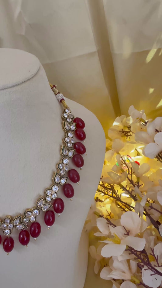 ✨ Beautiful kundan necklace with deep red drops ✨